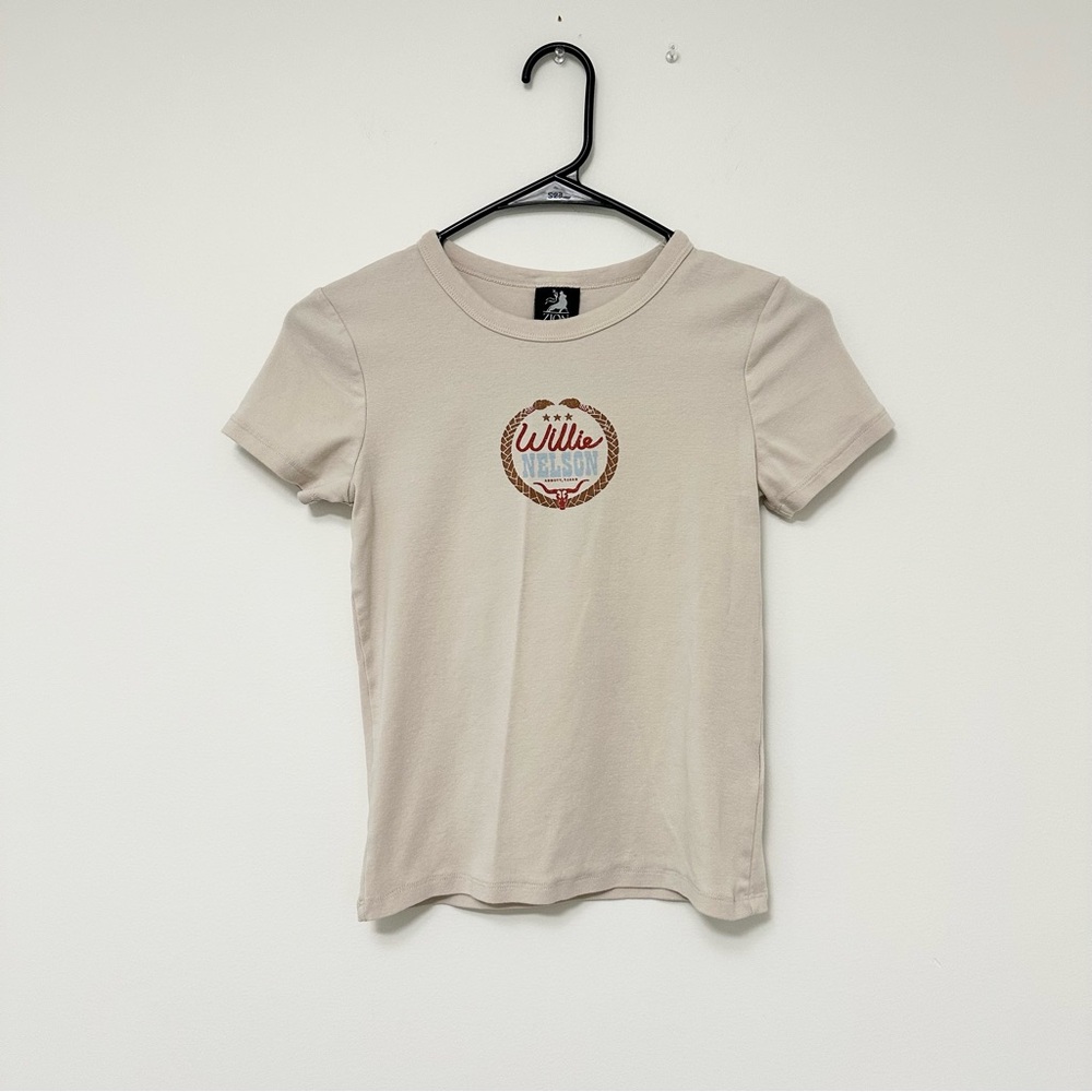 Women's XS Zion Rootswear Cotton On Willie Nelson Fitted Graphic Tee - Beige